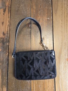 Michael Kors Black MK Logo Patent Wristlet